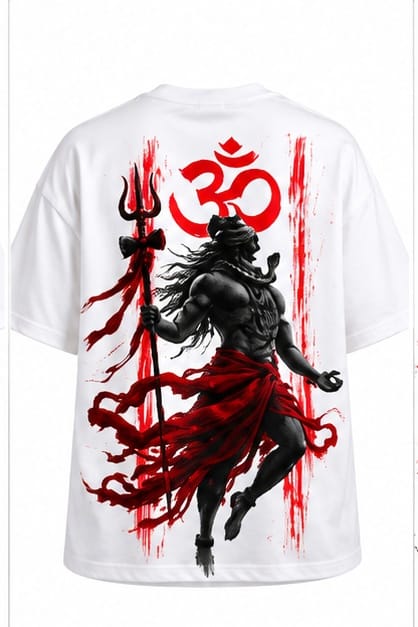 Shiva Rudra Roop | 280 GSM French Terry Biwash Oversized T-Shirt - White