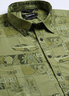 Anime Printed Mens Half Sleeve Shirt - Basil Green